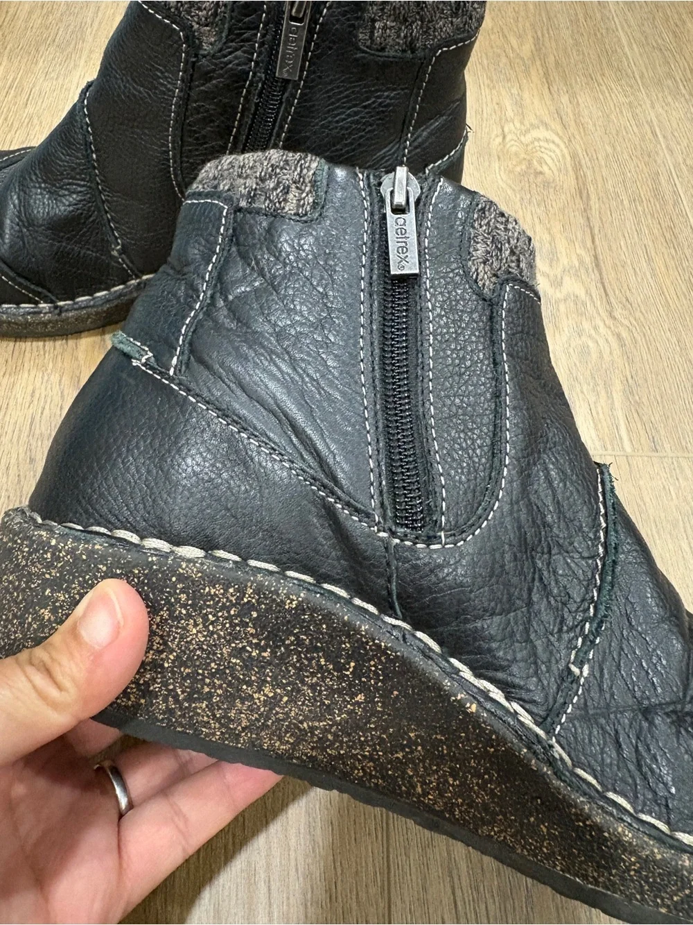 Aetrex Black Leather Ankle Boots with Knit Cuff Cammie Tessa Arch Support 40